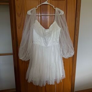 Selfie Leslie White Dress with Sheer Long Sleeves